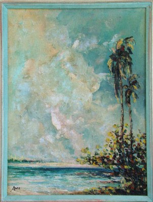 Colourful Sky with Coconut Tree and Seagrape, late 1960's