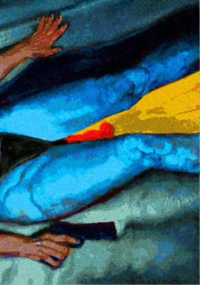 Benjamin Smith, Dionne, Hemorrhage (Part 4 of Bahamian Flag Series) (2012) by Dionne Smith Benjamin, 17" x 14"