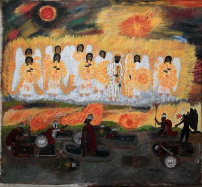 Resurrection with Roman Soliders (2004) by Wellington Bridgewater, 35" x 37"