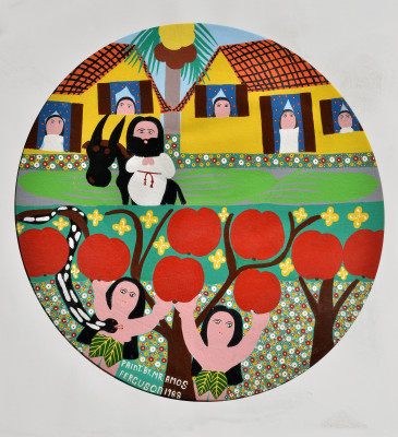 Adam and Eve in The Garden/Palm Sunday (1988) by Amos Ferguson, 39" diameter