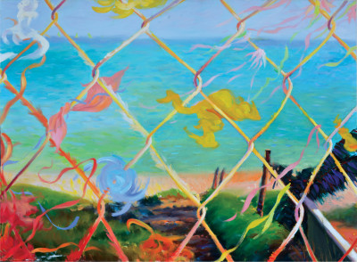 Fence  at Sea Shore (Part 1 of Dyptich) (2017) by Ricardo Knowles, 30" x 40"